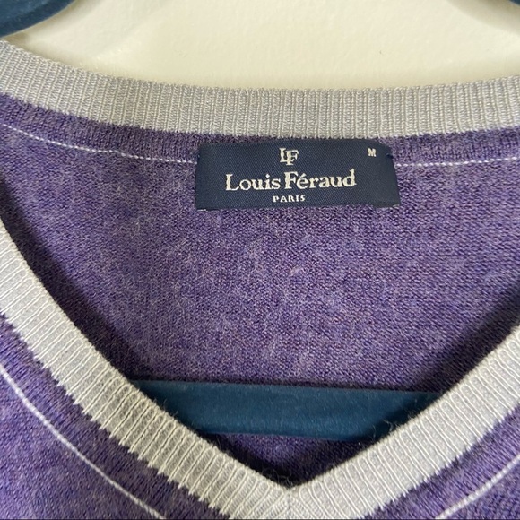 🌹Louis Feraud Paris Purple V-Neck Wool Men Sweater M Colorblock Elbow Patch - Picture 4 of 7